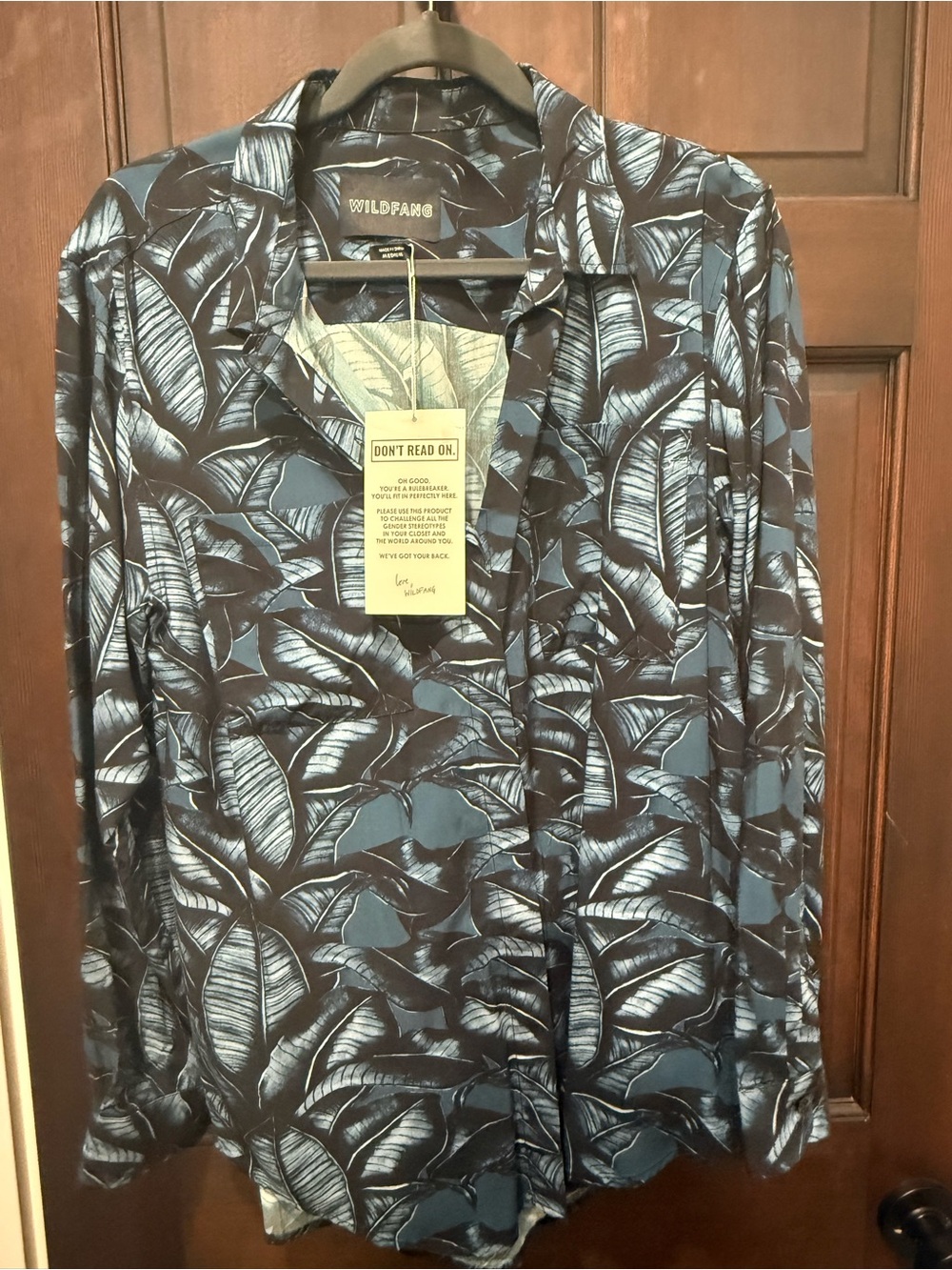 Wildfang Navy and Black Leaf-Pattern Shirt